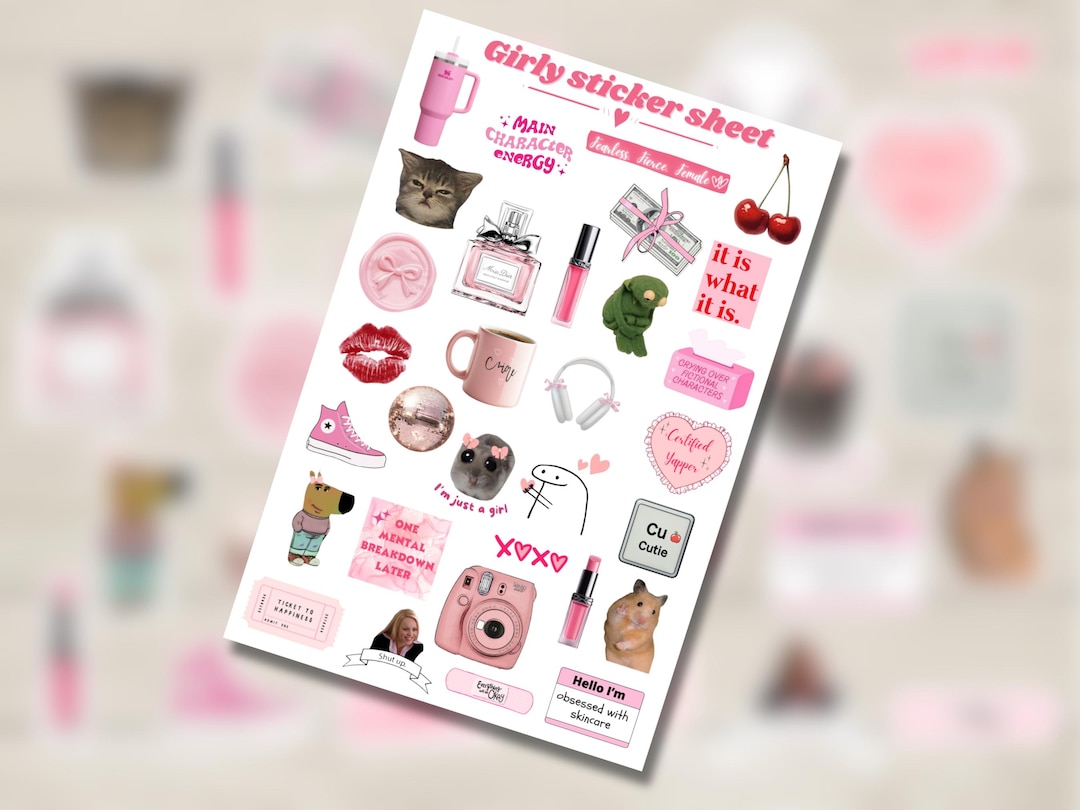 Girly Aesthetic Sticker Sheet – Pink Stickers, Journal Decor (4x6”) - Etsy