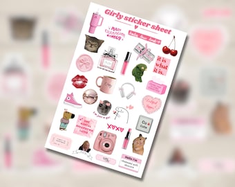 Girly Aesthetic Sticker Sheet – Rosa Sticker, 10x10cm