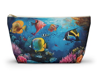 Pochette pour accessoires Coral Reef avec fond en T, sac de plage tropical sous-marin d'été