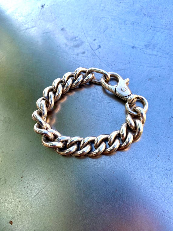Solid Sterling Silver Curb Chain Bracelet, 15mm W/ Hand Made