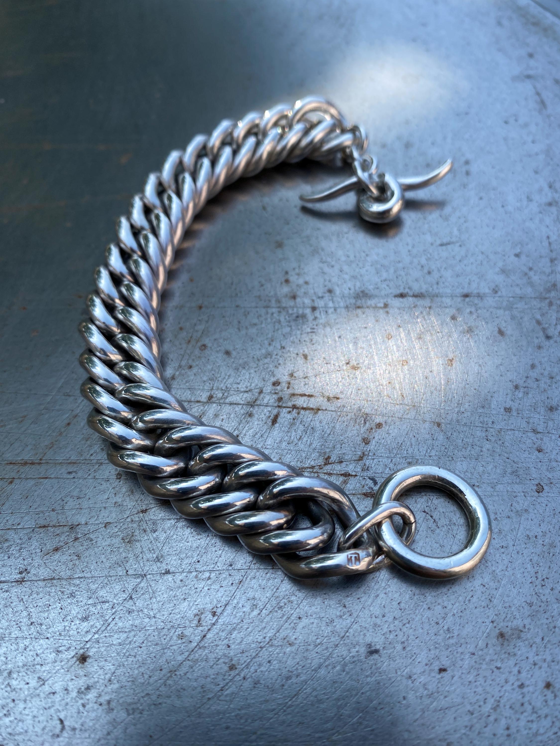 Double Curb Solid Sterling Silver Bracelet. 15mm.  925 Handmade