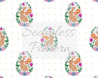 Easter seamless pattern - Watercolor Easter seamless file - Easter floral bunny egg seamless - Easter repeat pattern