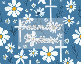 Easter Flower Christian Cross Seamless Pattern - Seamless File - Digital Paper