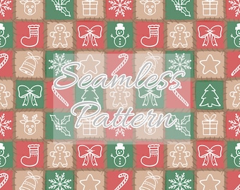 Kerst patchwork quilt naadloos patroon - kerst naadloos bestand - kerst patchwork candy cane peperkoek strik naadloos