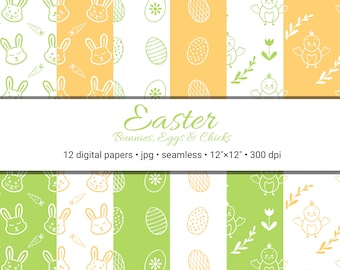 Easter digital paper - Easter seamless pattern - Easter bunnies eggs chicks - Paper crafts - Scrapbook paper - Background - Decorations
