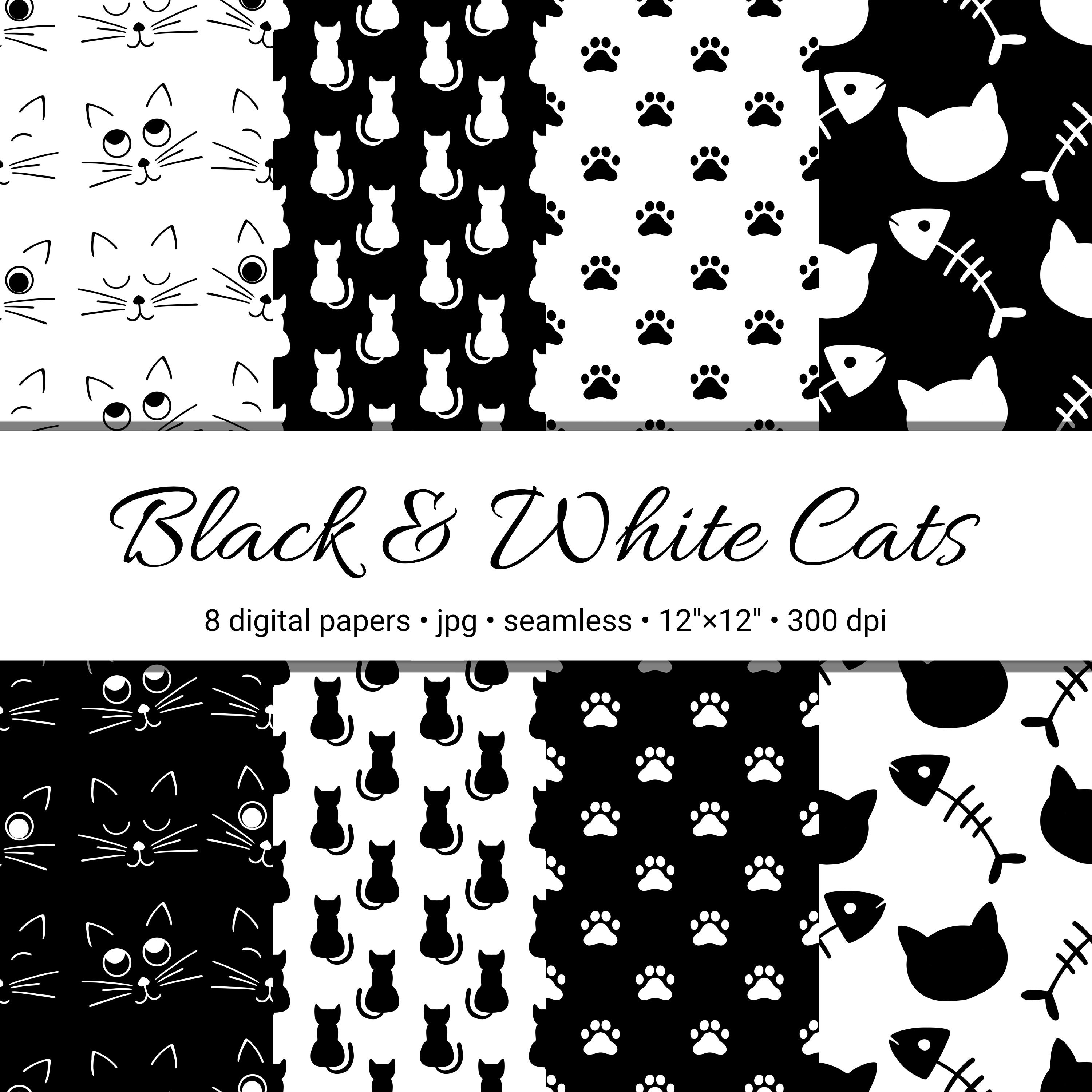 Black and White Cat Digital Paper - Seamless Pattern - Craft Paper ...