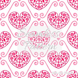 Valentine seamless pattern - Watercolor Valentine’s day seamless file - Valentine Victorian heart seamless - Valentine repeat pattern