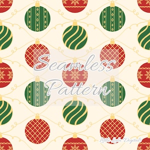 Red and green Christmas ornaments seamless pattern - Christmas seamless file - Christmas bauble seamless - Christmas repeat pattern
