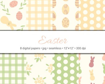 Easter digital paper - Easter seamless pattern - Easter bunnies eggs flowers - Paper crafts - Scrapbook paper - Background - Decorations