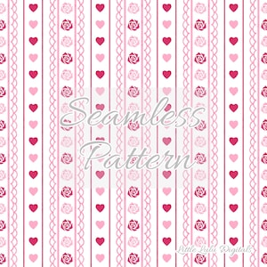 Valentine seamless pattern - Watercolor Valentine&#39;s day seamless file - Valentine roses hearts stripes seamless - Valentine repeat pattern