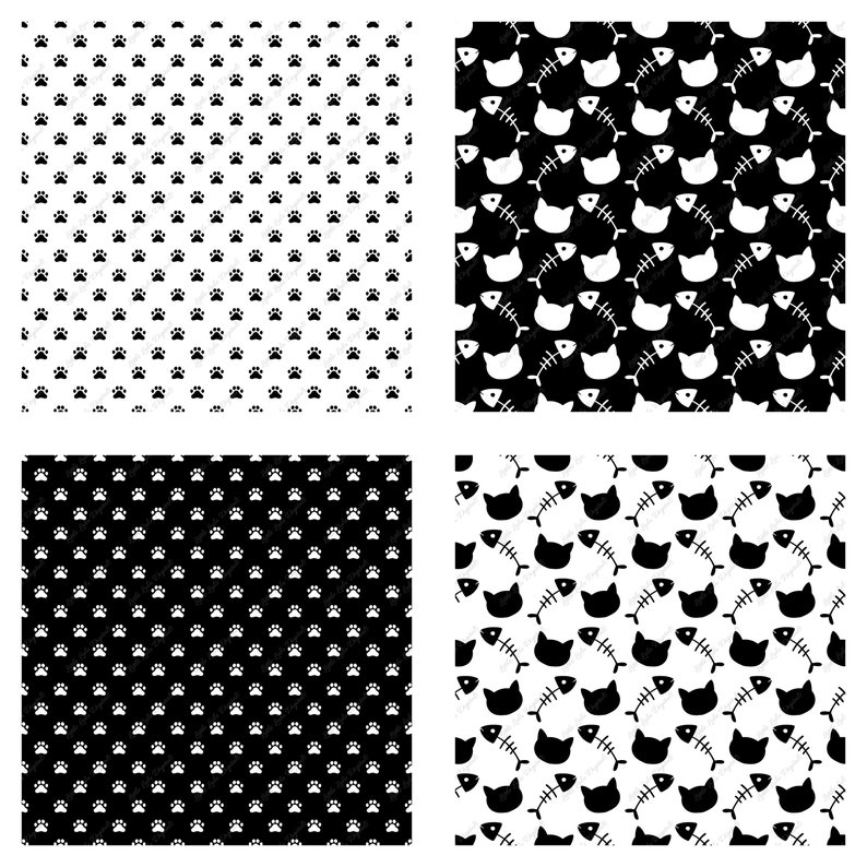 Cat paw and fishbone digital paper sample