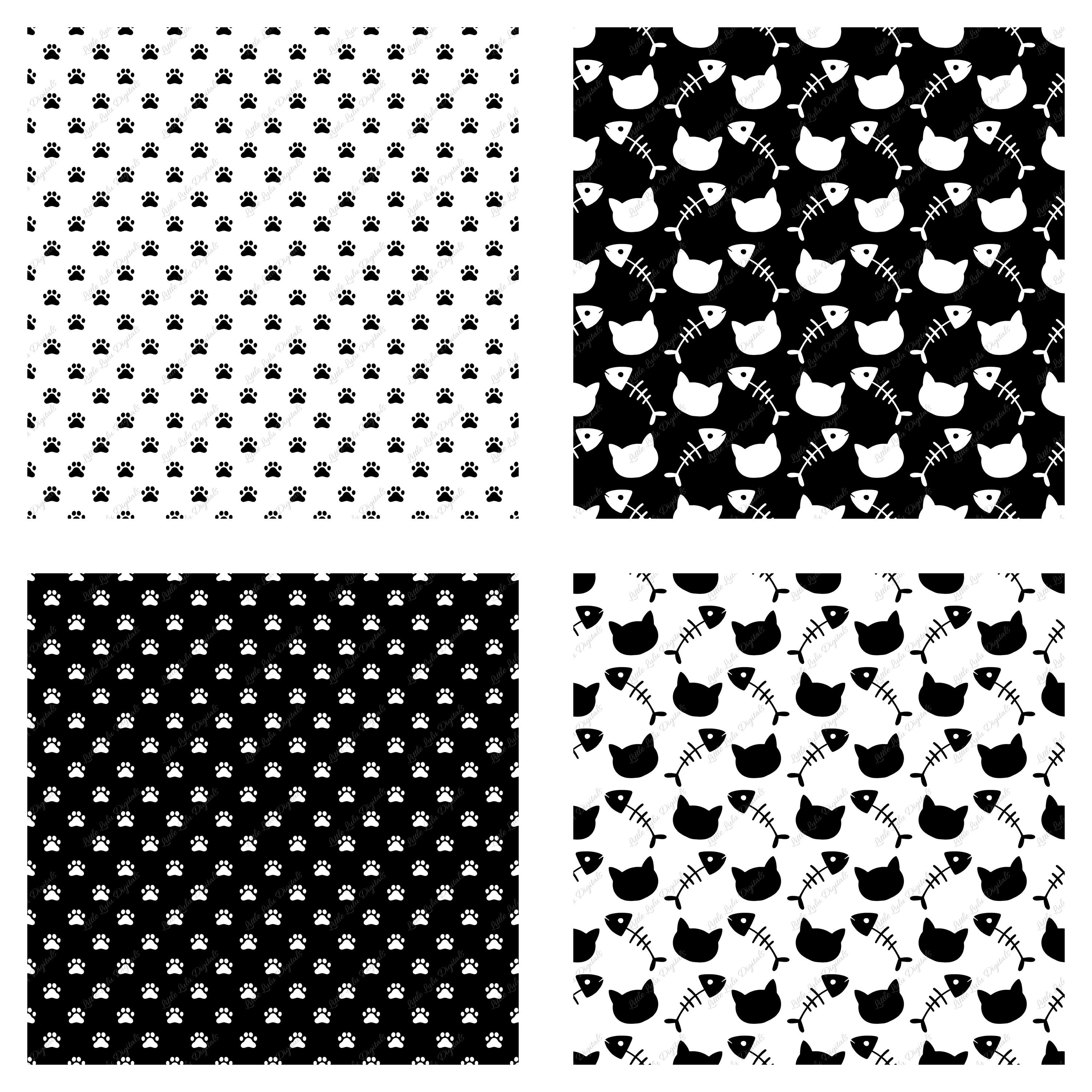 Black and White Cat Digital Paper - Seamless Pattern - Craft Paper ...