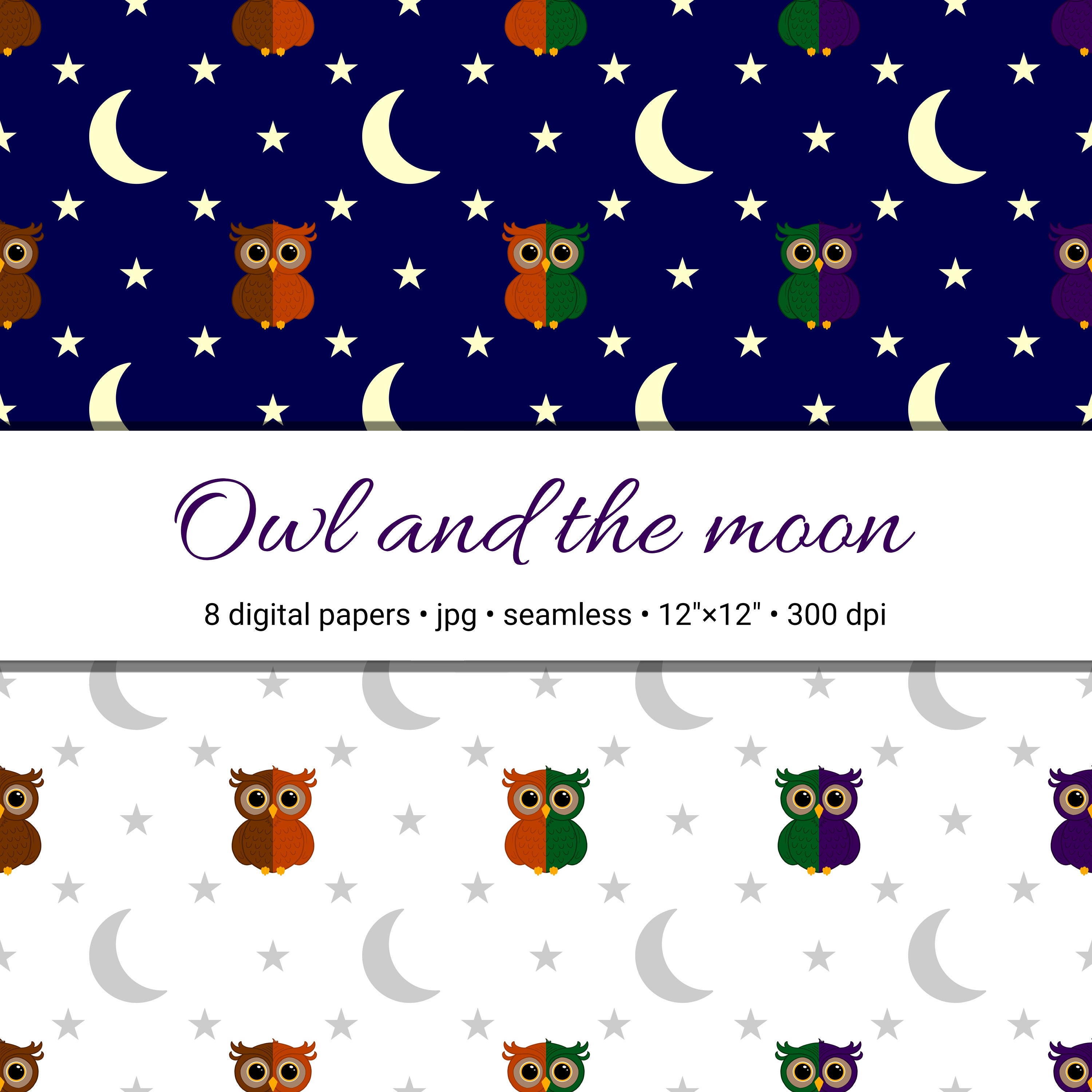 Owl digital paper - Seamless pattern Cute animals Magical animals Craft Scrapbook paper Surface patt