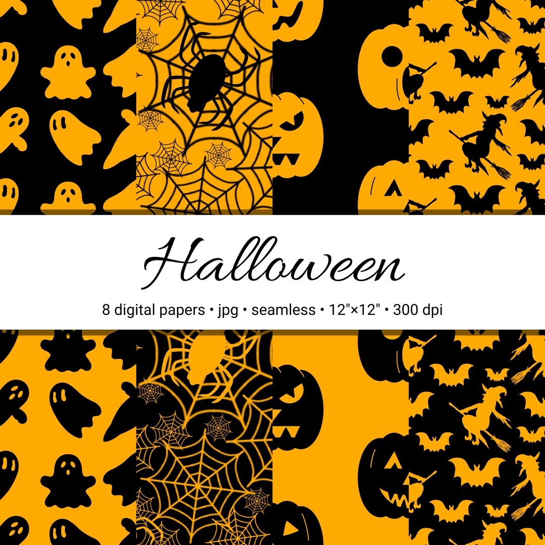 Black and Orange Halloween Digital Paper - Halloween Seamless Pattern ...