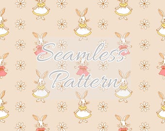 Easter seamless pattern - Vintage Easter bunny flower seamless file - Easter repeat pattern