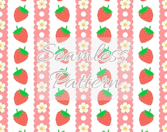 Strawberry summer seamless pattern - Watercolor strawberry seamless file - Strawberry stripe seamless - Strawberry summer repeat pattern