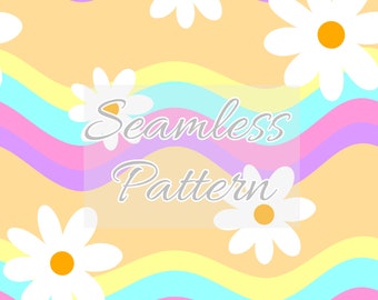Naadloos patroon Groovy Daisy Waves – zomerstofprint (digitale download)