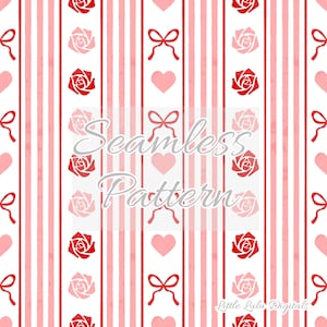 Valentine seamless pattern - Watercolor Valentine's day seamless file - Valentine bow heart and stripe seamless - Valentine repeat pattern