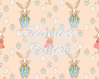Easter seamless pattern - Vintage Easter bunny egg seamless file - Easter repeat pattern