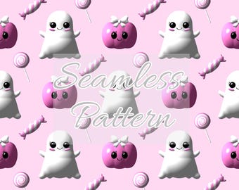 Pink Halloween ghost seamless pattern - Halloween trick or treat seamless file - Halloween repeat pattern