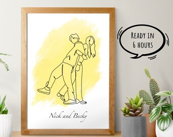 Personalised Line Art Drawing, Custom Faceless Portrait, Custom Couple Line Art, Couple Family Friends, Line Art Print, Valentines Gift