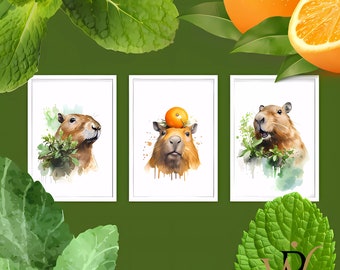 Capybara Watercolor Art Prints, Set of 3 (Digital Download)