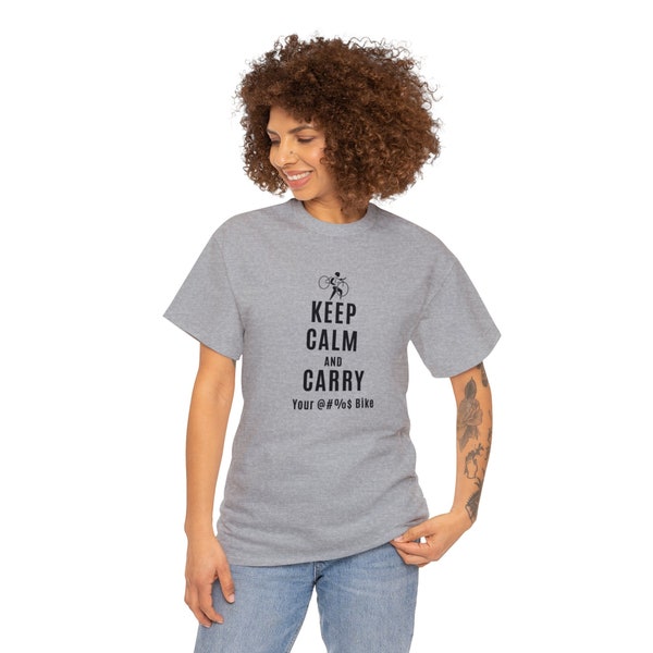 Cyclocross Keep Calm and Carry On Unisex Heavy Cotton Tee | Cycling T Shirt