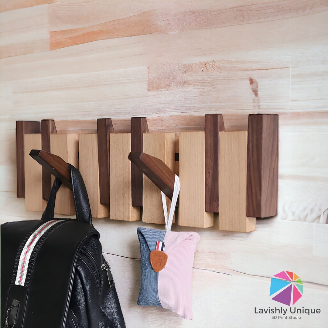 Modern Wall Mounted Coat Rack, Wooden Piano Key Coat Rack, Flip Down