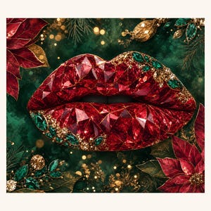 Ruby Emerald Holiday Jeweled Lips Tumbler Wrap, 20oz Skinny Sublimation Design, Digital Download