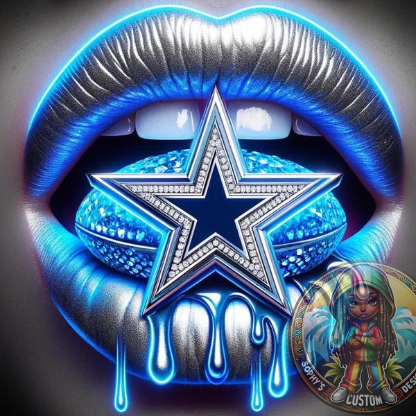 Vibrant Neon Lips & Gem-Encrusted Emblem Tumbler Wrap - 20 oz PNG (Dallas Cowboys)