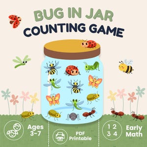 Bug in a Jar-telactiviteit, afdrukbare wiskunde voor kleuters, educatief leerspel (pdf-download)