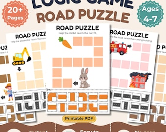 Logic Game Printable Activity, Cut and Glue Road Puzzle, Unplugged Coding STEM for Kids, Preschool & Kindergarten Worksheet