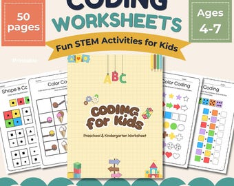 Kodierungs-Arbeitsblätter für Kinder, Vorschullogikaktivitäten, Kindergarten STEM Printables, Frühlernalgorythmus-Spiele, digitaler Download
