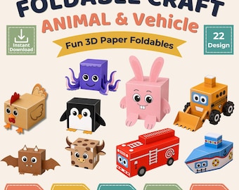 Hopfällbara pysselleksaker, djur och fordon (PDF-nedladdning) | Utskrivbar klassrumsaktivitet