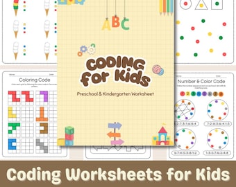 Coding Arbeitsblätter für die Vorschule | Farbe, Formen, Zahlen | Frühe Lernen druckbare (digitaler Download)