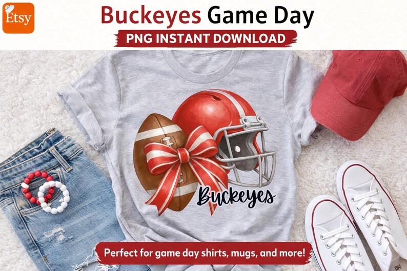 Buckeyes Game Day Football Helmet PNG | Red Bow Sublimation (instant ...