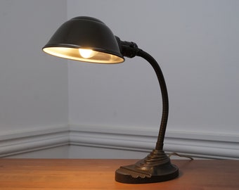 Antique Industrial Art Deco Gooseneck Desk Lamp (Eagle) 1930s