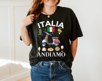 Camiseta de Italia, camiseta vintage de Italia Andiamo, viajes por Italia, camiseta de cultura italiana, camiseta de vacaciones en Italia, camiseta de scooter de Italia, camiseta de Italia
