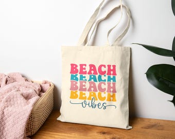 Beach Vibes Tote, Tote Bag, Beach Tote bag, Canvas tote bag, Beach Vibes Cotton Canvas Tote Bag, tote bag for her, Shopping Bag, Mom Tote