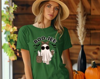 Boo Jee shirt, Halloween Boo Jee Shirt, Halloween T-Shirt for Toddler Girls & Women - Leopard Print Halloween Tee- Spooky Boojee Ghost Shirt