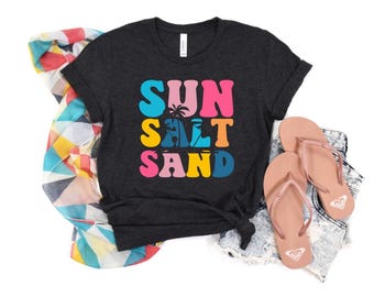 Camiseta de sol, sal y arena, camiseta de sol y arena, camiseta de playa, camiseta de sol y sal, camiseta costera, camiseta con ambiente playero, camiseta de playa, camiseta de vacaciones de verano, camiseta de océano