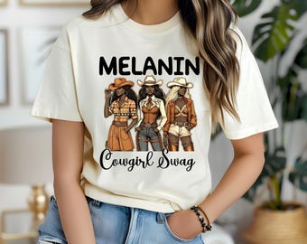 Camisa de melanina, camisa vaquera con melanina y botas vaqueras, camisa vaquera, camiseta vaquera, bota en el suelo, camiseta de melanina, RodeoTee Melanin