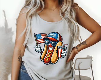 Hot Dog Tank Top, 4th of July Hot Dog Tank Top, Hot Dog Tshirt, BBQ Wear, Summer Party Shirt, Unisex Cotton Tee