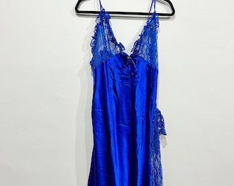 Vintage Silky Blue & Lace Slip- with thigh slit!