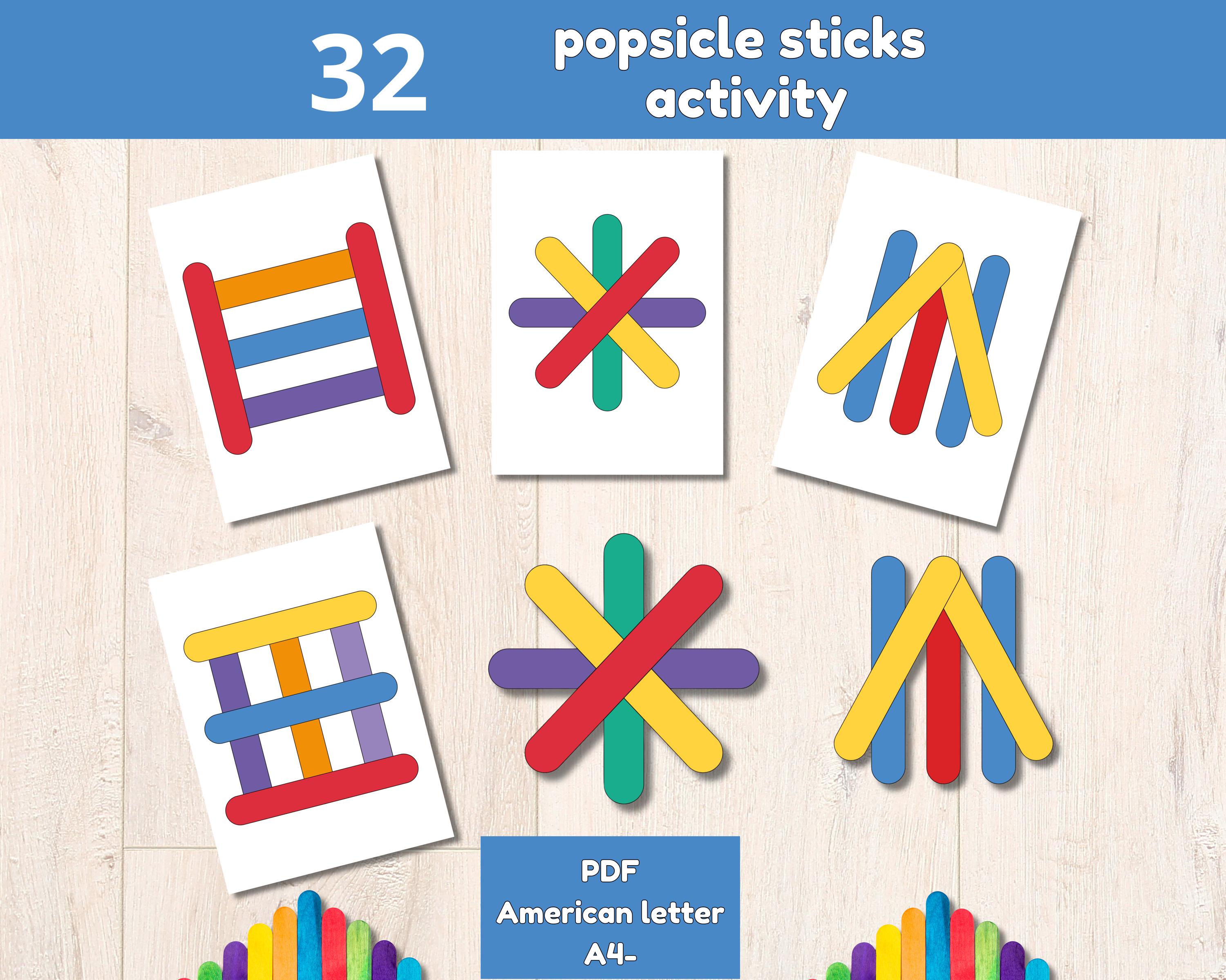 Tarjetas imprimibles con formas de palitos de helado de colores, actividad Montessori para niños, educación en el hogar y la escuela