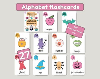 Halloween Themed ABC Flashcards for Kids, Halloween ABC cards for preschoolers, fun Halloween learning activities for kids, fall activities