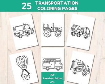Transportation coloring pages to print for Toddlers, preschoolers and kindergarten, simple coloring pages for home Education