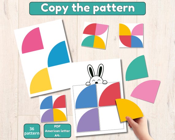 Pattern tracking game for kids, Sequential pattern activity for preschool and kindergarten, Montessori inspired game, matching game