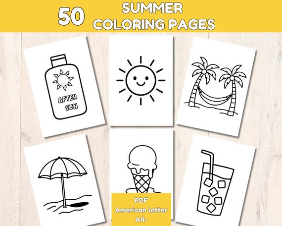 Summer coloring pages to print for Toddlers, preschoolers and kindergarten, 50 simple coloring pages for home Education, summer activity