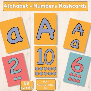 Alphabet cards printable for preschool, number cards printable, uppercase - lowercase letters, children gift, Montessori cards, flashcards
